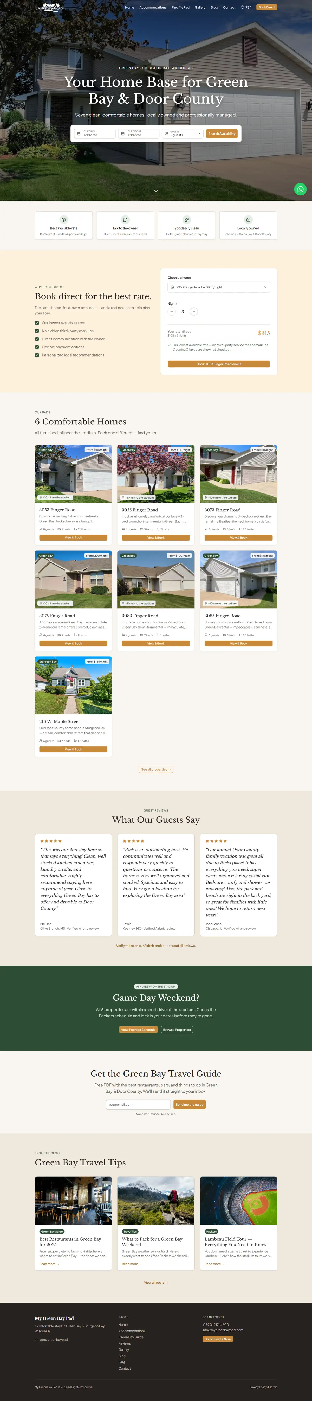 The top of the My Green Bay Pad website